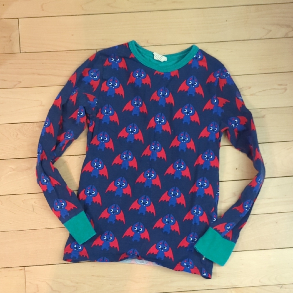 Maxomorra Navy Blue Bat Print Long Sleeve Shirt with Teal Trim - 10 Years